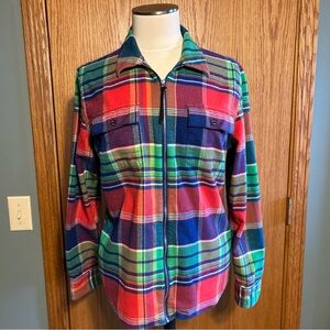 Chaps vibrant plaid vintage flannel fill zip jacket size L preppy rustic outdoor